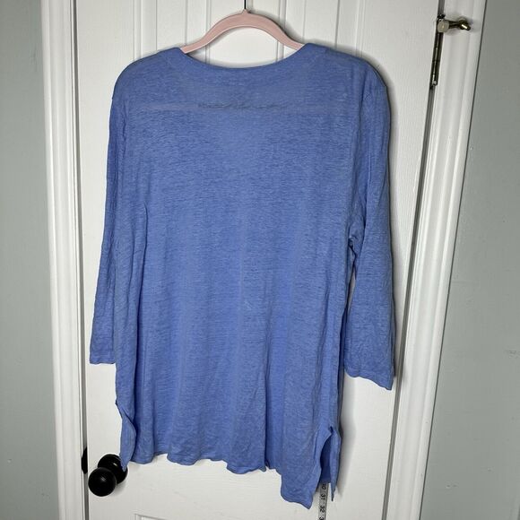 Chicos Linen Short Sleeve Tunic V Neck Shirt top size 3 XL BLUE - Picture 5 of 6